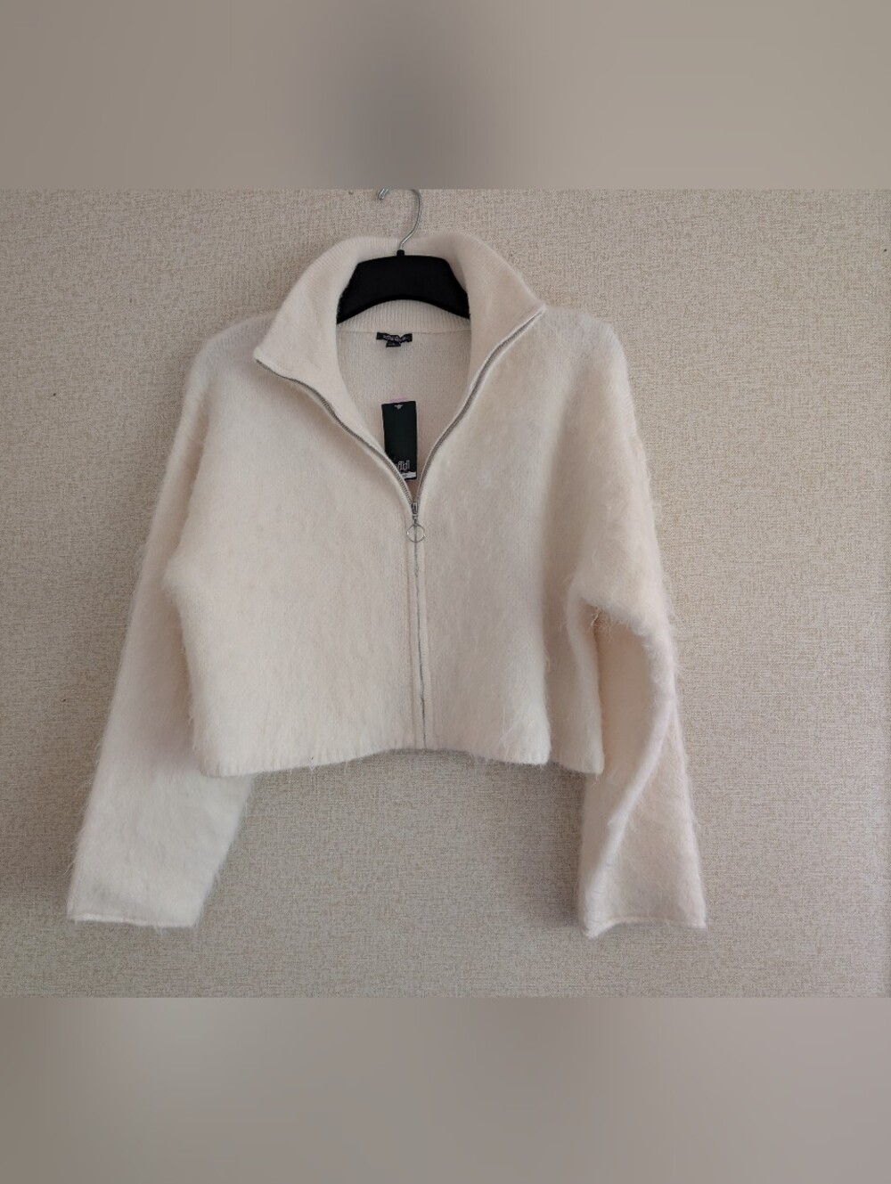 wild fable Cream Fuzzy Cropped Zip Jacket